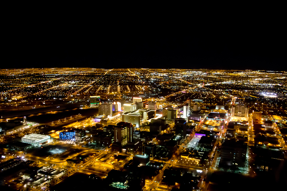 Las Vegas city viewed at night with all the lights on